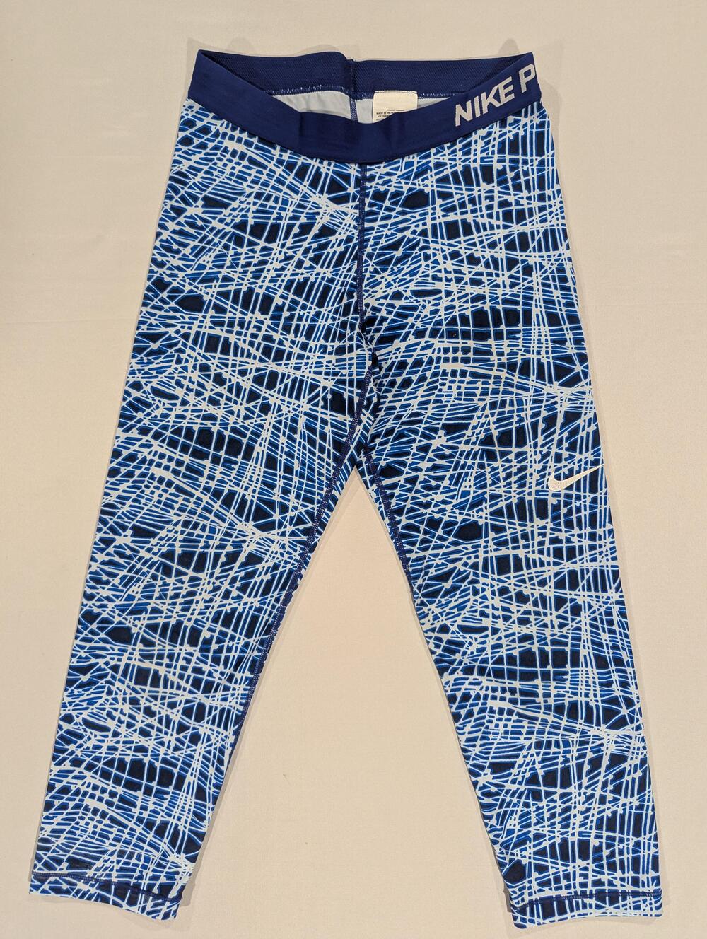 Nike Pro Leggings Youth M Blue Geometric Compression Leggings Athletic Gym